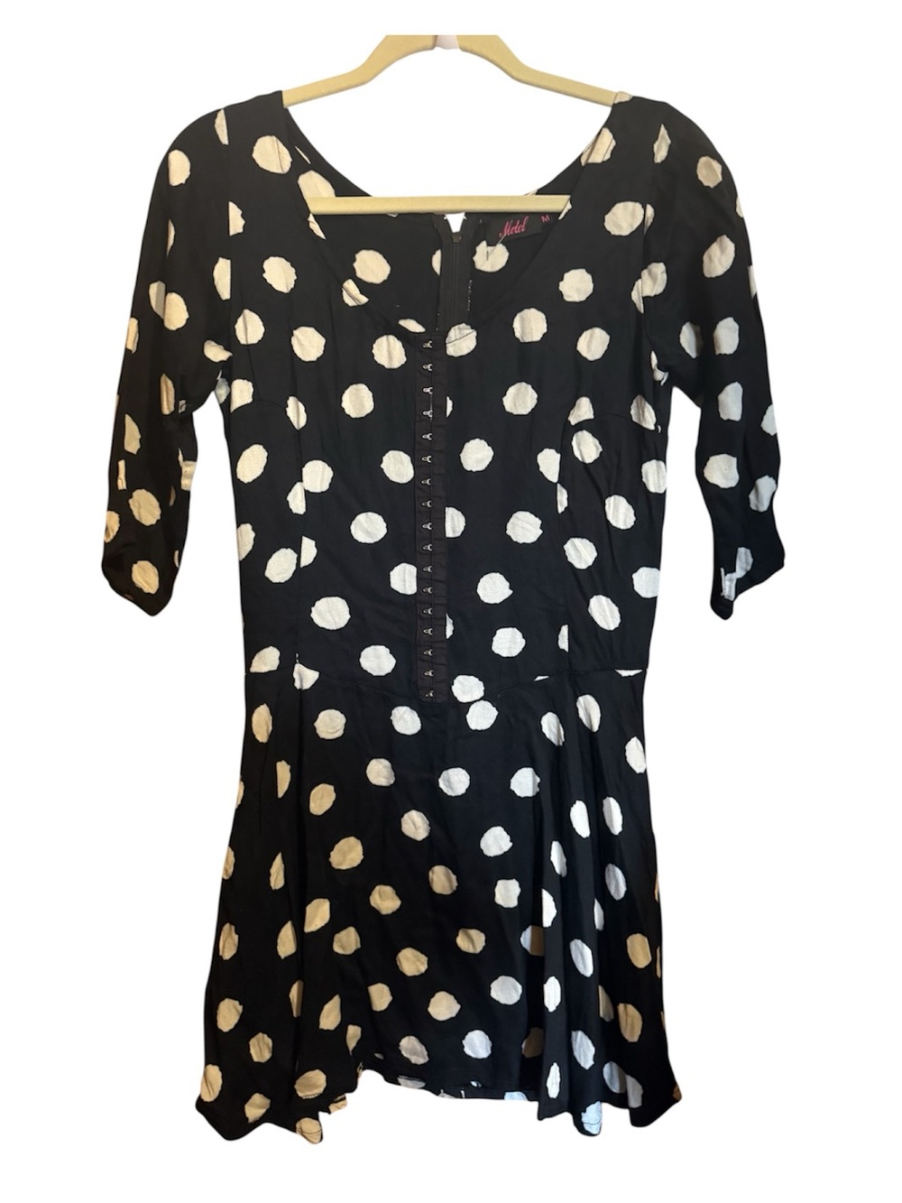Motel black white polkadot dress ladies medium rockabilly rocker bodycon